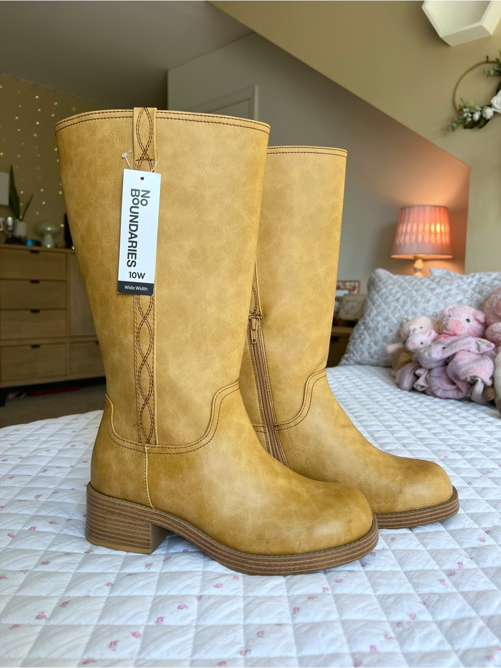 NWT No Boundaries Honey Tan Tall Riding Boots Block Heel Fall Western Size 10W